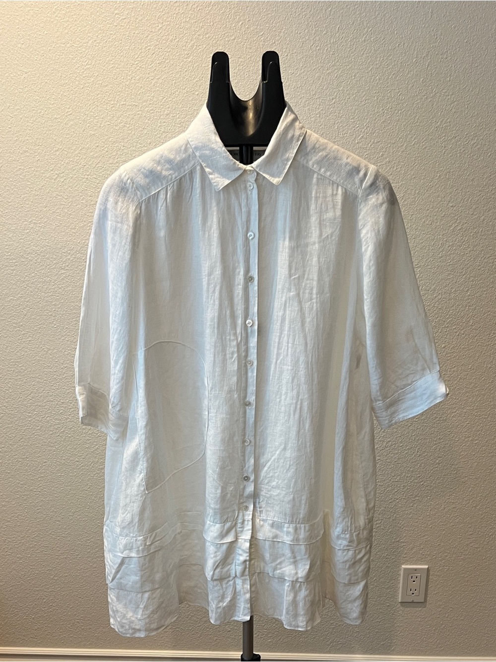 Morgane Le Fay NY 100% Linen Tiered Shirt Dress Tunic White Small Oversized